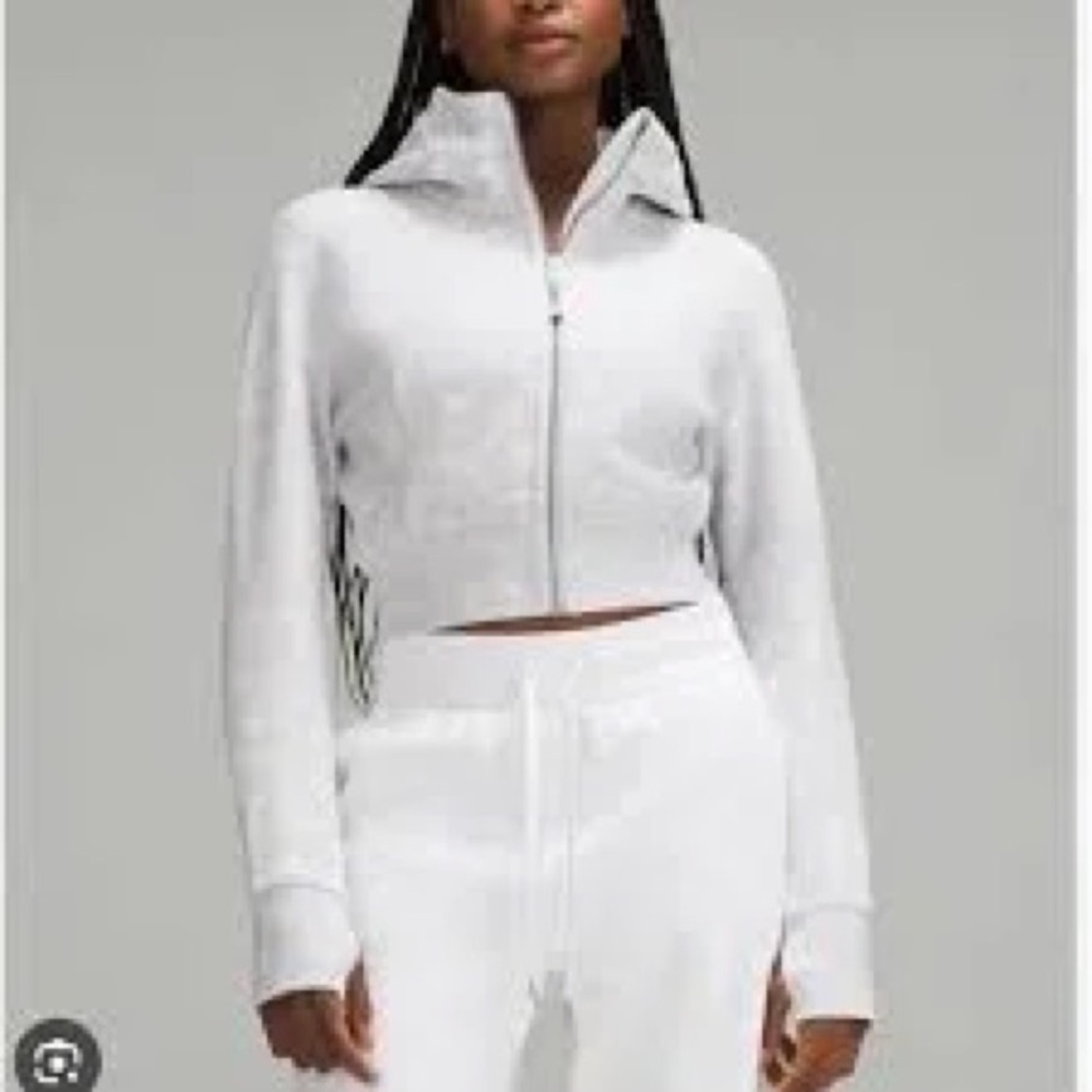 Lululemon Athletica Light Gray Zip-Up Hooded Cropped Scuba